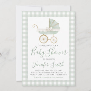 Preppy Southern Green Boy Carriage Baby Shower Invitation