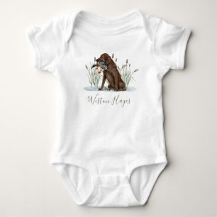 Preppy Southern Green Duck Dog Boy Baby Shower Bodysuit