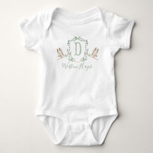 Preppy Southern Green Stork Boy Baby Shower Bodysuit