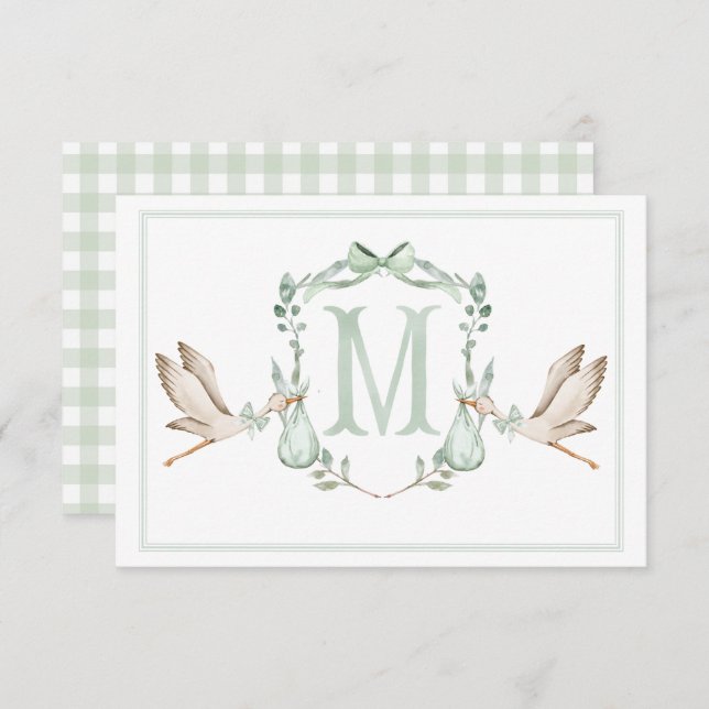Preppy Southern Green Stork Thank You Card (Front/Back)