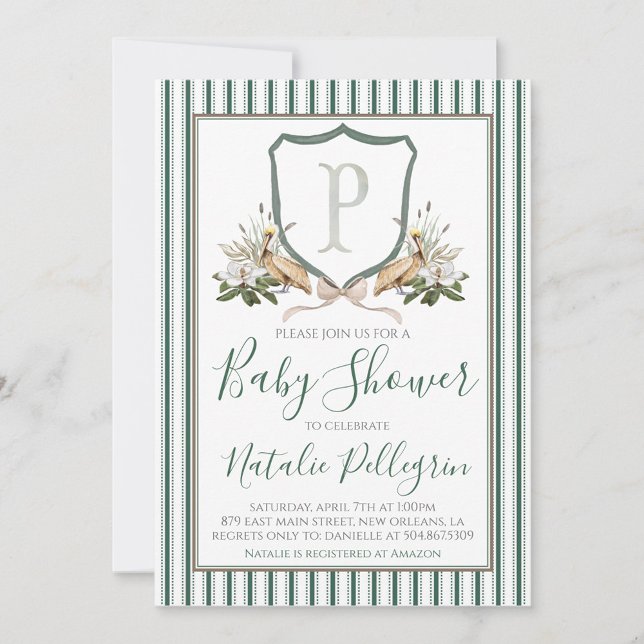 Preppy Southern Pelican Boy Baby Shower Invitation (Creator Uploaded)