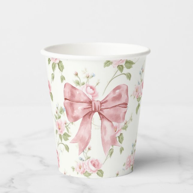 Preppy Southern Pink Bow Baby Shower Paper Cups (Front)
