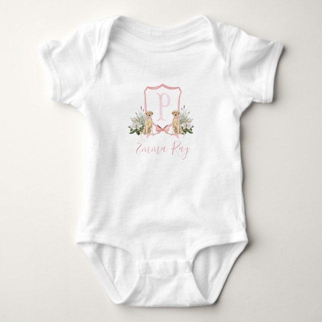 Preppy Southern Pink Dog Girl Baby Shower Baby Bodysuit (Front)