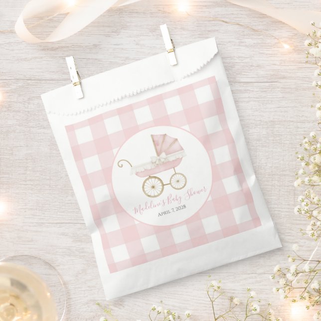 Preppy Southern Pink Girl Carriage Baby Shower Favour Bag (Clipped)