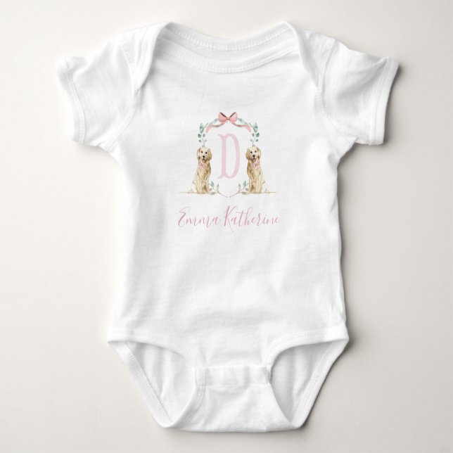 Preppy Southern Pink Girl Dog Baby Shower Baby  Baby Bodysuit (Front)