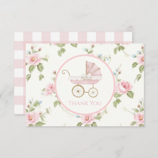 Preppy Southern Pink Girl Floral Thank You Card (Front/Back)