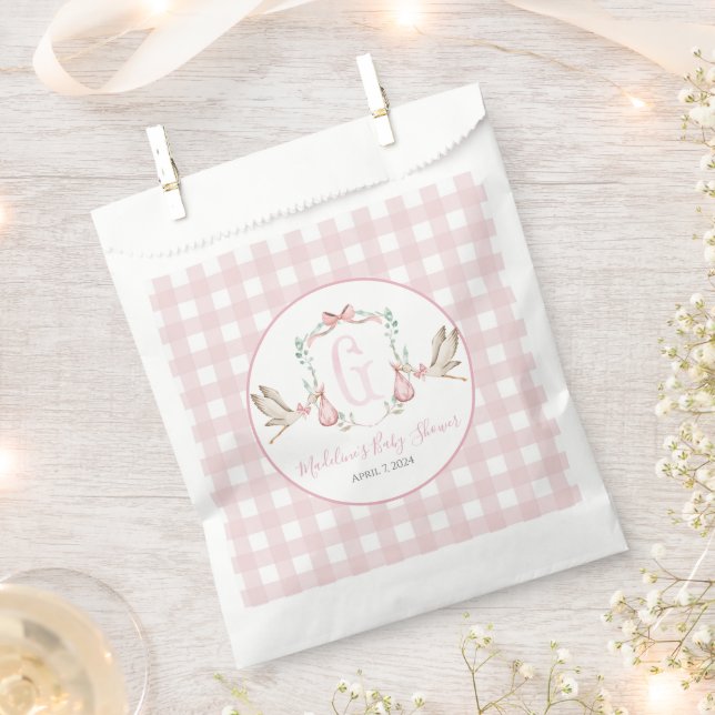 Preppy Southern Pink Girl Stork Baby Shower Favour Bag (Clipped)