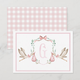 Preppy Southern Pink Girl Stork Thank You Card