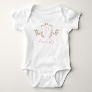 Preppy Southern Pink Stork Girl Baby Shower Baby Bodysuit