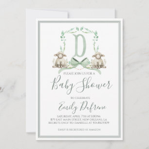 Preppy Southern Sage Boy Lamb Baby Shower Invitation