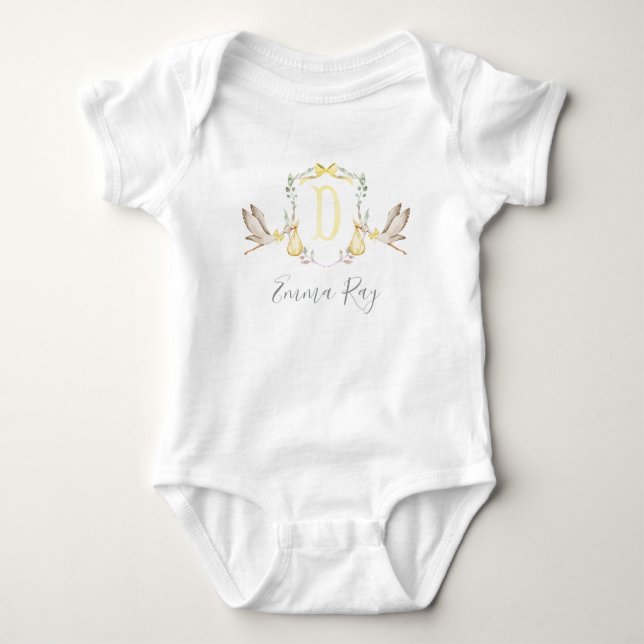 Preppy Southern Yellow Stork Girl Baby Shower Baby Bodysuit (Front)