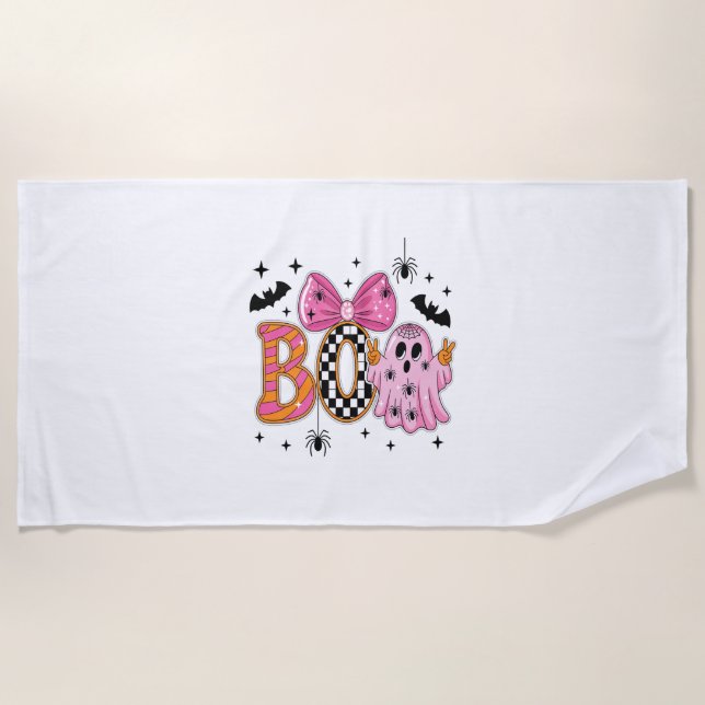 Preppy Spooky Halloween Boo Beach Towel (Front)