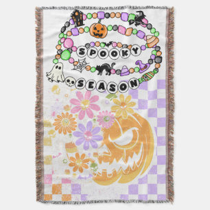 Preppy Spooky Season Halloween Friendship Bracelet Throw Blanket