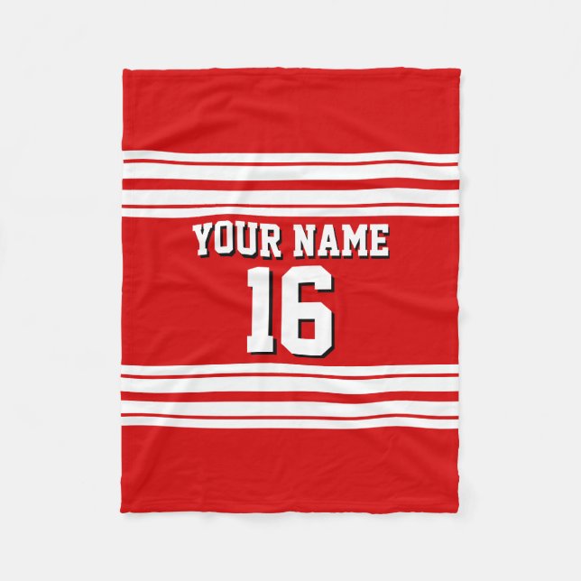 Preppy Sporty Red with White Stripes Team Jersey Fleece Blanket (Front)