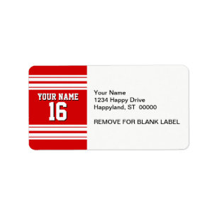 Preppy Sporty Red with White Stripes Team Jersey Label