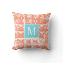 Preppy Square Lattice Monogram - Coral & Turquoise