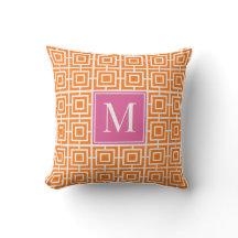 Preppy Square Lattice Monogram Hot Pink & Orange