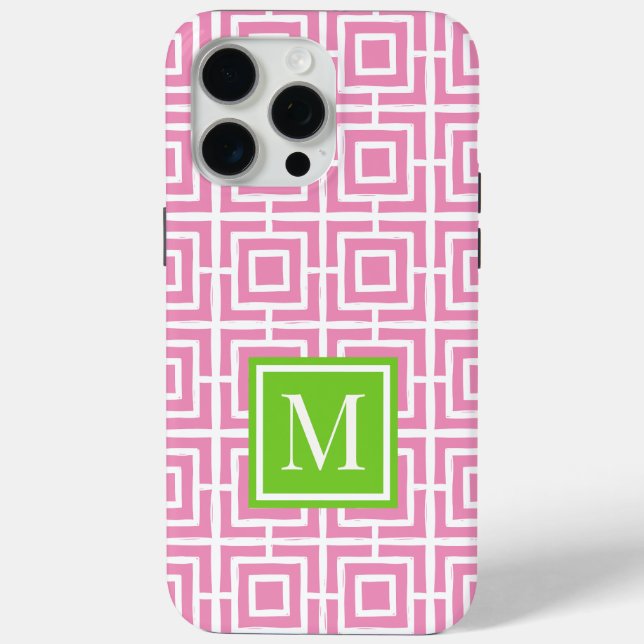 Preppy Square Lattice Monogram – Pink & Lime Case-Mate iPhone Case (Back)