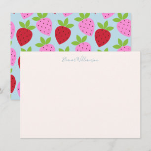 Preppy Strawberry Blue Personalised Stationery Card