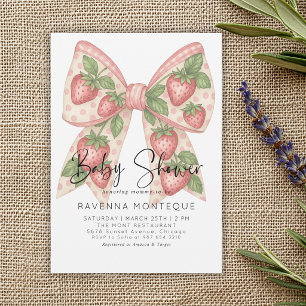 Preppy Strawberry Bow Personalised Baby Shower  Invitation