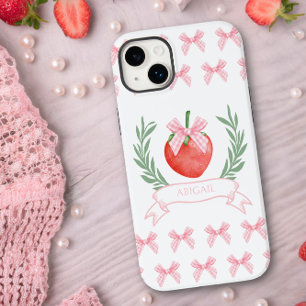 Preppy Strawberry Pink Gingham Bows Personalised Case-Mate iPhone 14 Plus Case