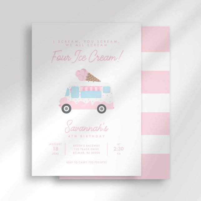 Preppy Stripe 4th Ice Cream Birthday Social Invitation (Creator Uploaded)