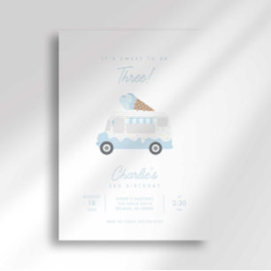 Preppy Stripe Ice Cream Truck Birthday Invitation