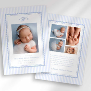 Preppy Stripe Monogram Photo Birth Announcement