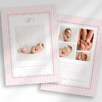 Preppy Stripe Monogram Photo Birth Announcement