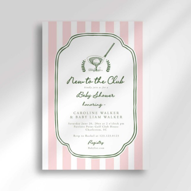 Preppy Stripe New to the Club Golf Baby Shower Invitation (Creator Uploaded)