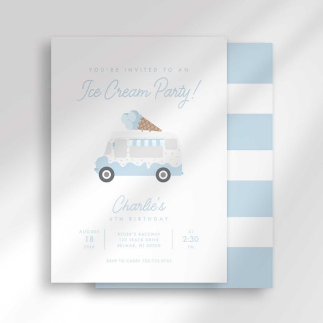 Preppy Stripe Sweet Ice Cream Truck Birthday Party Invitation (Creator Uploaded)
