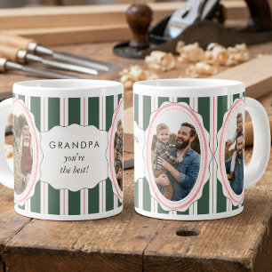 Preppy Striped Grandpa Multi Photo Jumbo Mug