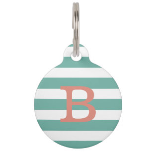 Preppy striped turquoise monogram ID Dog Tag