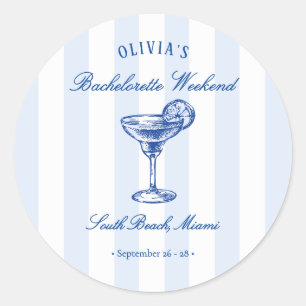 Preppy Stripes & Cocktail Bachelorette Weekend Classic Round Sticker