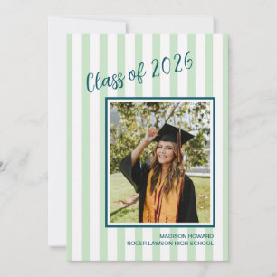 Preppy stripes girl graduation announcement card