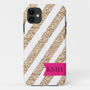 Preppy Stripes in Gold Glitter iPhone 11 Case