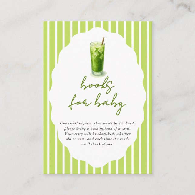 Preppy Stripes Matcha Baby Shower Books For Baby Enclosure Card (Front)