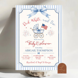 Preppy Stripes Memorial Day Red White and Due Baby Invitation