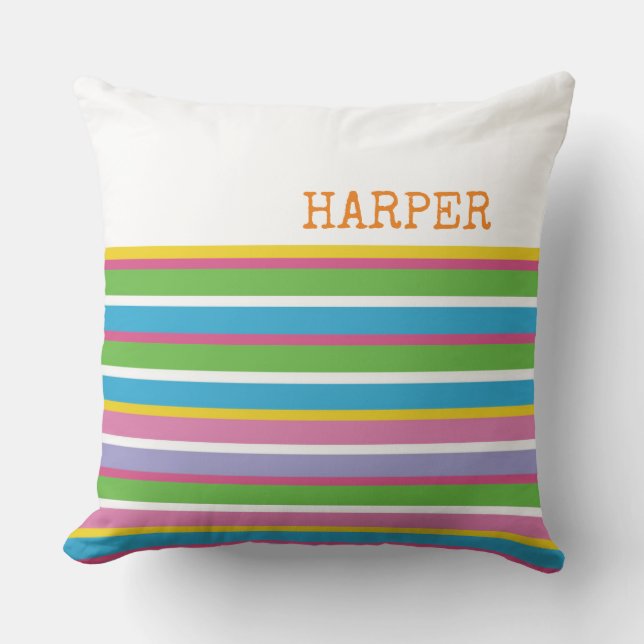 Preppy Stripes NAME Summer Hip Modern Fun Cushion (Front)