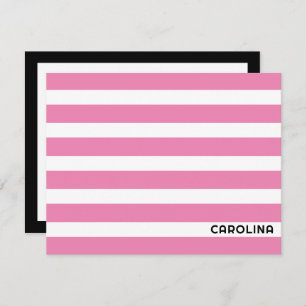 Preppy Stripes Pink & Black Cute Girly Card