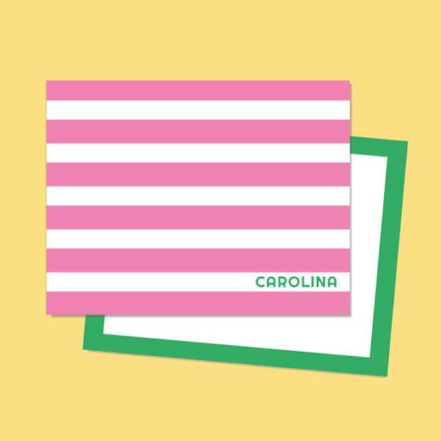 Preppy Stripes Pink & Bright Green Cute Girly Card (Creator Uploaded)