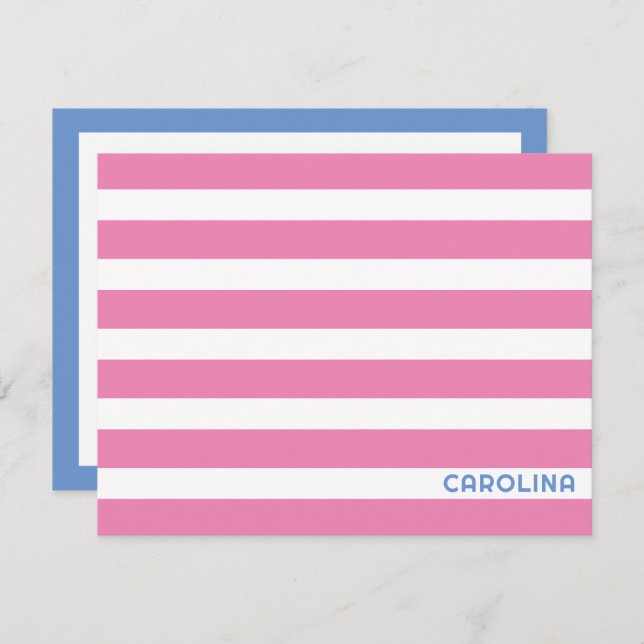 Preppy Stripes Pink & Cornflower Blue Cute Girly Card (Front/Back)