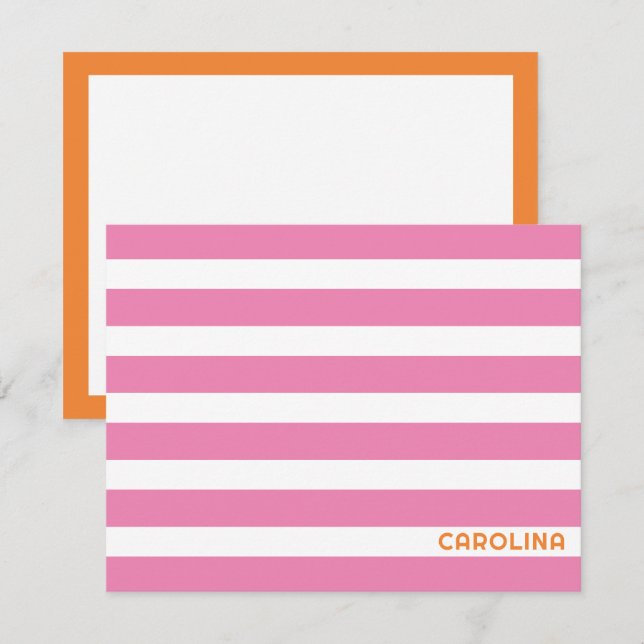 Preppy Stripes Pink & Orange Cute Girly Card (Front/Back)