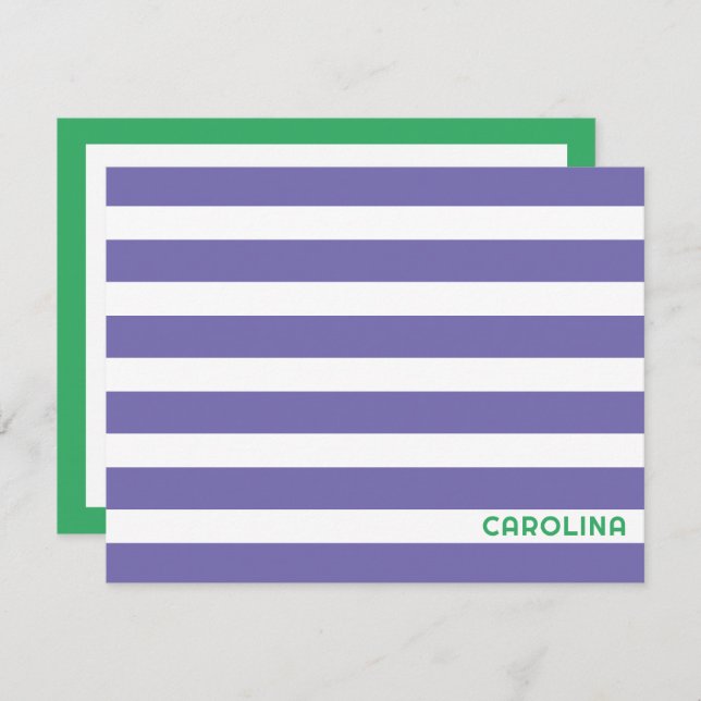 Preppy Stripes Purple & Bright Green Cute Girly Card (Front/Back)