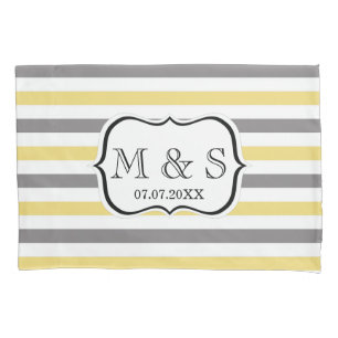 Preppy Stripes Wedding Custom Monogram Initials Pillowcase