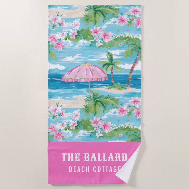 Preppy Summer Beach Umbrella | Beach House Beach Towel (Front)