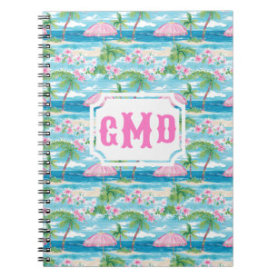 Preppy Summer Beach Umbrella   Monogram Notebook