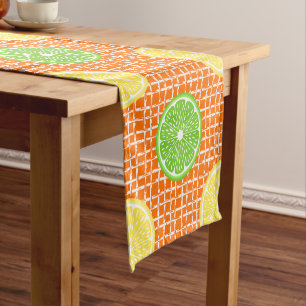 Preppy Summer Citrus Lemon Lime on Orange Bamboo Short Table Runner