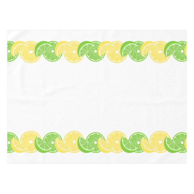 Preppy Summer Citrus Lemon & Lime Slice Border Tablecloth (Front (Horizontal))