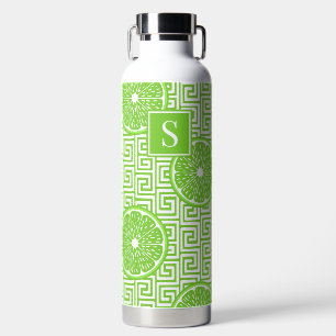 Preppy Summer Citrus Lime on Lime Greek Key Stripe Water Bottle